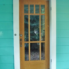 wood door with glass panels