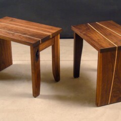 small wood benches with inlaid pattern