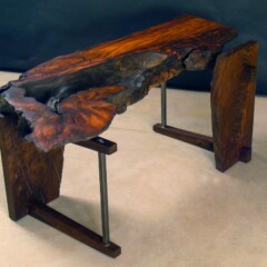 wood table made from redwood slab