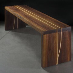 dark wood bench with inlaid light lines