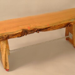 wood bench with metal leg support
