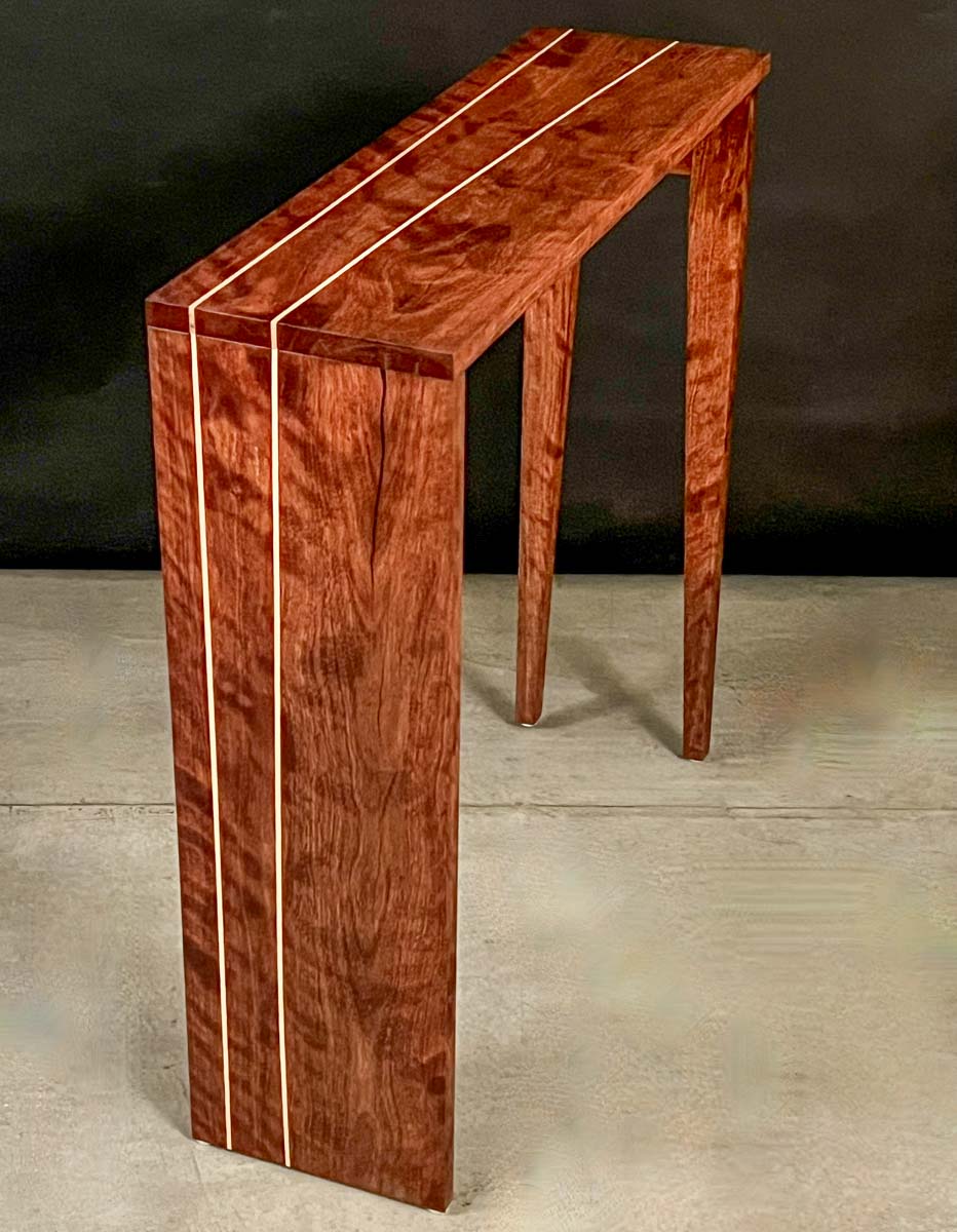 Waterfall Table, 2026 walnut table with top extending down one side to the ground